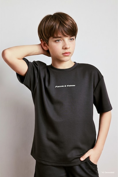 Boy Oversize Fit Slogan Short Sleeve T-Shirt
