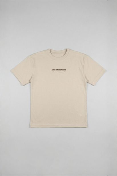 Oversıze Bisiklet Yaka Slogan Baskılı Modal Kısa Kollu Tişört Erkek Çocuk