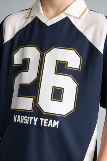 Oversıze Apaş Yaka Tül Kısa Kollu Polo Tişört Erkek Çocuk