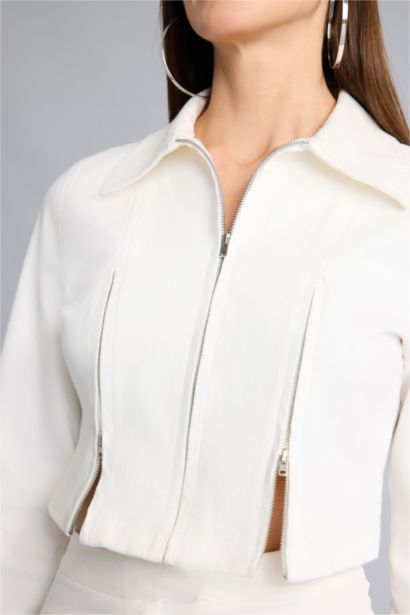 Fıtted Gömlek Yaka Gabardin Blazer Ceket