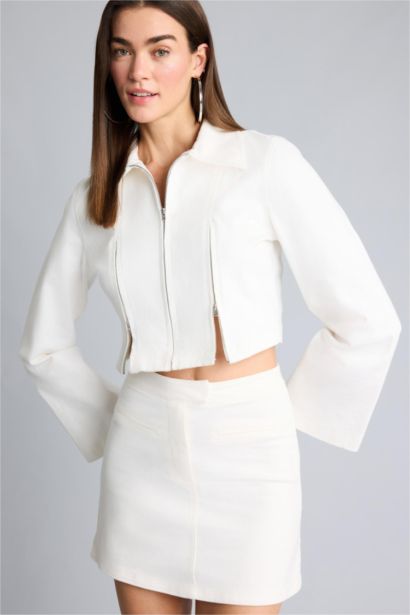 Afra x Defacto Fıtted Gömlek Yaka Gabardin Blazer Ceket