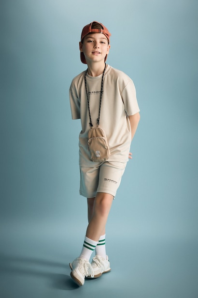 Boy Oversize Slogan Print Modal Shorts
