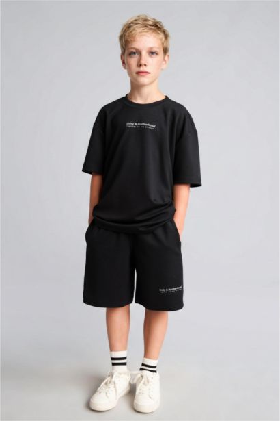 Boy Oversize Slogan Print Modal Shorts