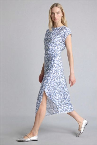 Regular Fit Crew Neck Printed Batwing Dress