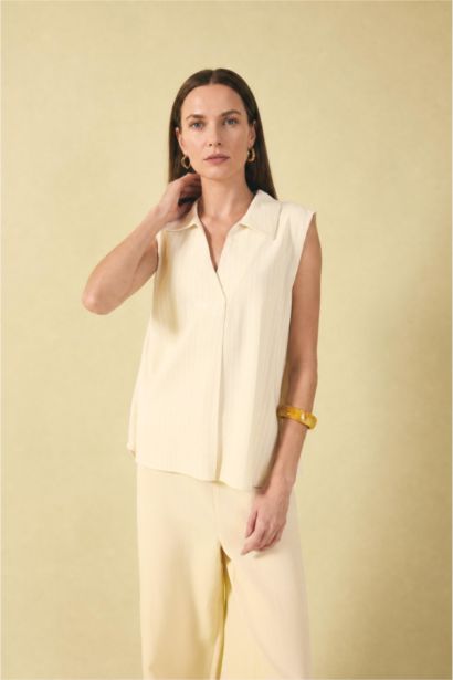 Regular Fit Shirt Collar Short Sleeve Blouse