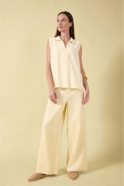 Regular Fit Shirt Collar Short Sleeve Blouse