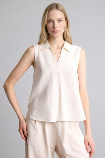 Regular Fit Kısa kollu Keten Karışımlı Gömlek