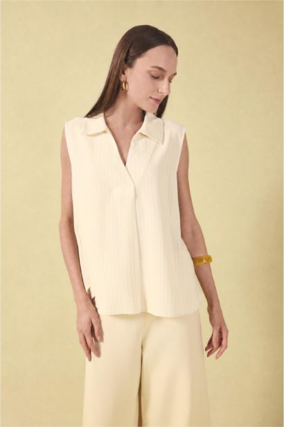 Regular Fit Shirt Collar Short Sleeve Blouse