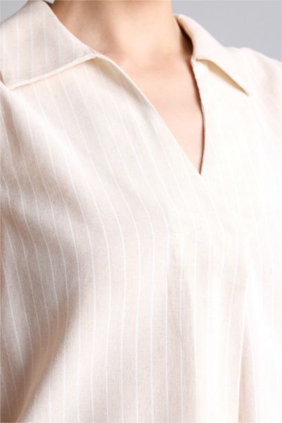 Regular Fit Kısa kollu Keten Karışımlı Gömlek