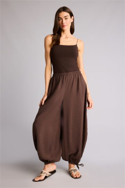 Balloon Fıt Beli Lastikli Düz Paça Modal Pantolon