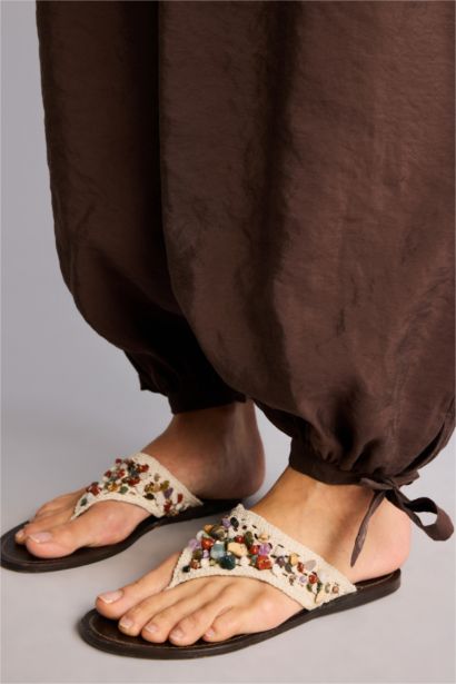 Balloon Fıt Beli Lastikli Düz Paça Modal Pantolon