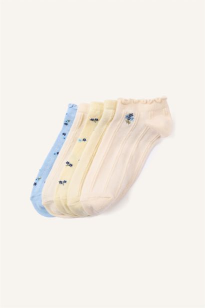 Kadın Çiçekli Nakış 5'li Pamuklu Patik Çorap