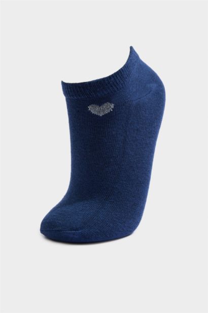 Kadın Kalp Desenli Parıltılı 5'li Pamuklu Patik Çorap