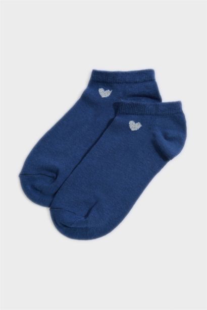 Kadın Kalp Desenli Parıltılı 5'li Pamuklu Patik Çorap