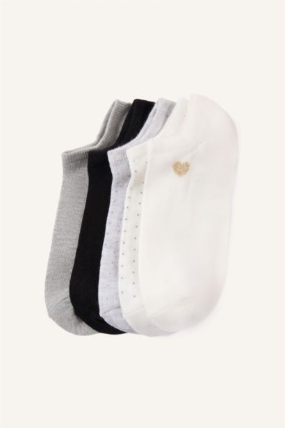 Kadın Kalp Desenli Parıltılı 5'li Pamuklu Sneaker Çorap