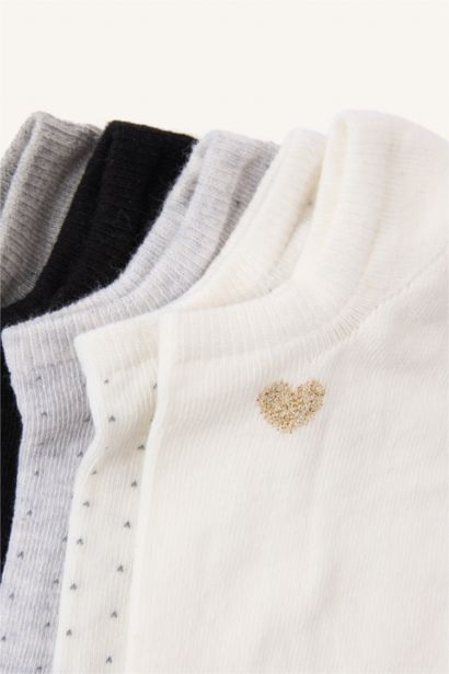 Kadın Kalp Desenli Parıltılı 5'li Pamuklu Sneaker Çorap