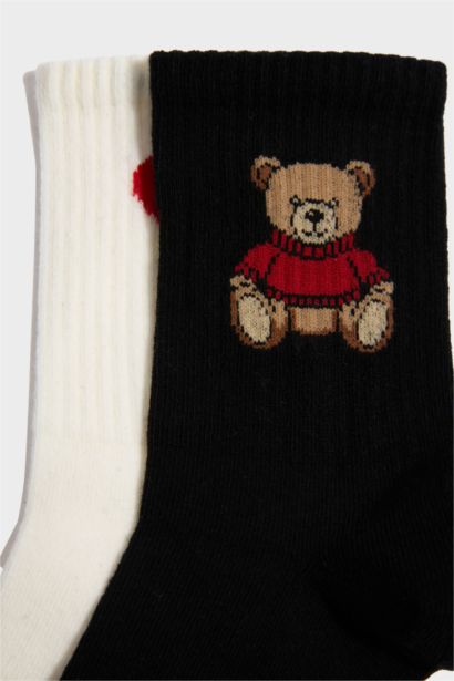 Kadın Ayıcıklı 2'li Pamuklu Uzun Çorap