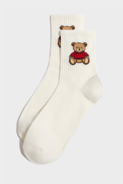 Kadın Ayıcıklı 2'li Pamuklu Uzun Çorap