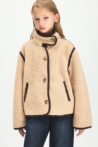 Ultra-Soft Plush Stand Collar Button-Up Jacket