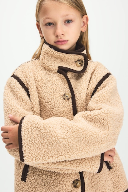 Ultra-Soft Plush Stand Collar Button-Up Jacket