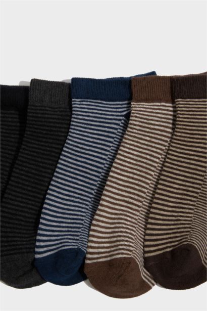 Erkek Çizgili 5'li Pamuklu Patik Çorap