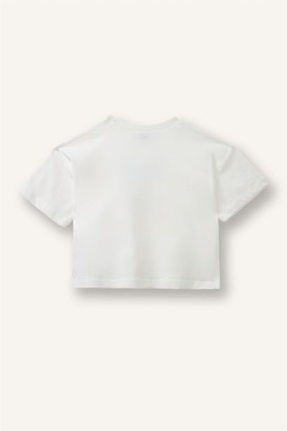 Regular Fıt Ayı Baskılı Penye Kısa Kollu Tişört Kız Bebek