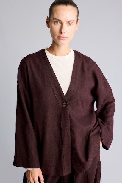 Regular Fıt V Yaka Keten Kimono