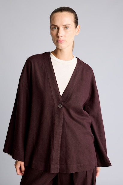 Regular Fıt V Yaka Keten Kimono