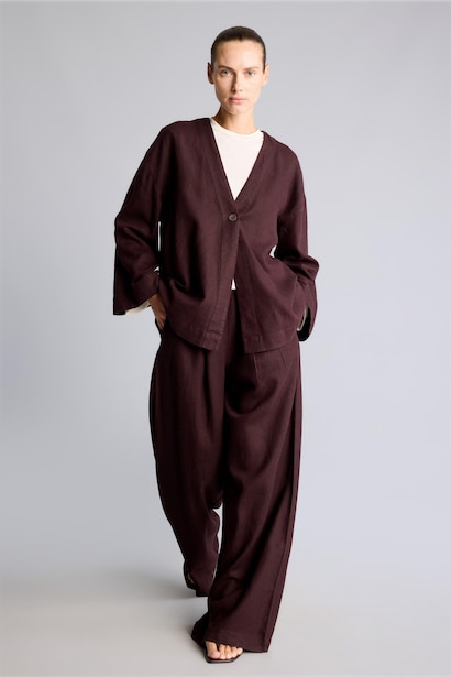 Regular Fit Geniş Paça Keten Pantolon