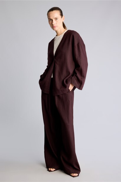 Regular Fit Geniş Paça Keten Pantolon