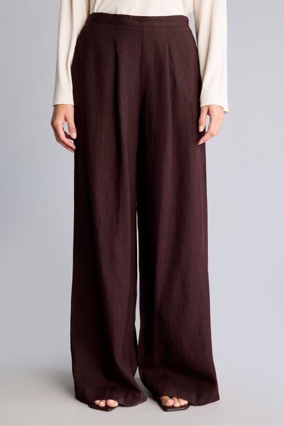Regular Fit Geniş Paça Keten Pantolon
