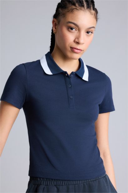 Slım Fıt Polo Yaka Sporcu Pike Kısa Kollu Polo Tişört