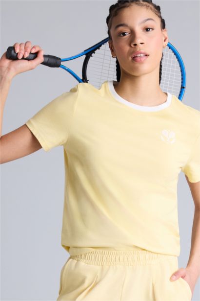 Standart Fıt Bisiklet Yaka Nakış Baskı Spor Baskılı Sporcu Kısa Kollu Tişört