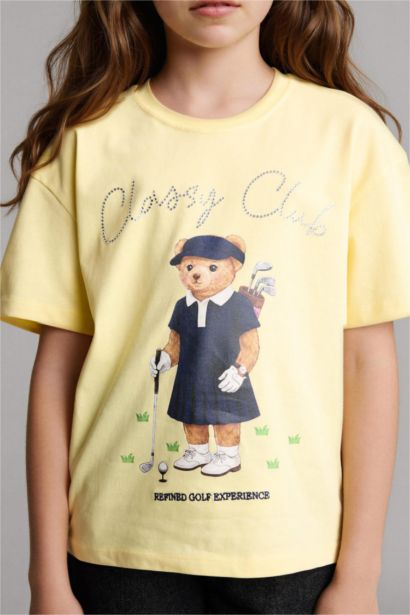 تيشيرت بناتي نص ردن مطبوع اوفر سايز بياخة مستديرة