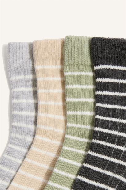 Çizgili Dikişsiz 4'lü Pamuklu Uzun Çorap Erkek Bebek