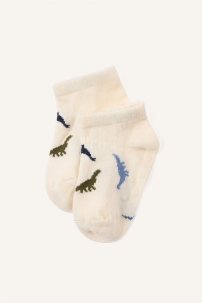 Hayvan Desenli Dikişsiz 4'lü Pamuklu Patik Çorap Erkek Bebek