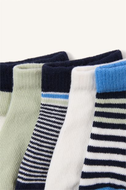 Çizgili Dikişsiz 5'li Pamuklu Patik Çorap Erkek Bebek