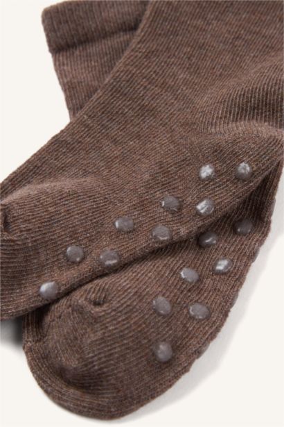 Ayı Baskılı Dikişsiz 3'lü Pamuklu Uzun Çorap Erkek Bebek