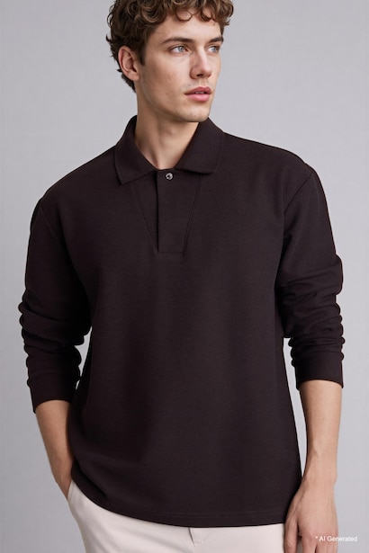 Pamuklu Regular Fıt Polo Yaka Pike Sweatshirt