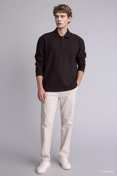 Pamuklu Regular Fıt Polo Yaka Pike Sweatshirt