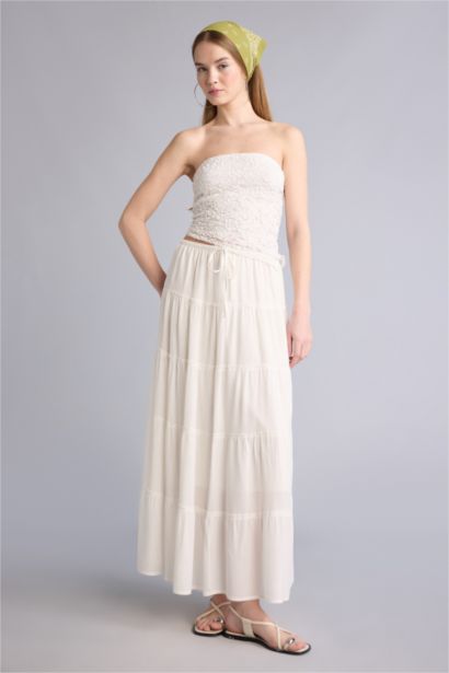 Normal Bel Pamuk Astarlı Krinkıl Kumaş Maxi Etek