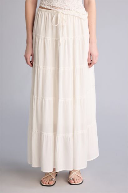 Normal Bel Pamuk Astarlı Krinkıl Kumaş Maxi Etek