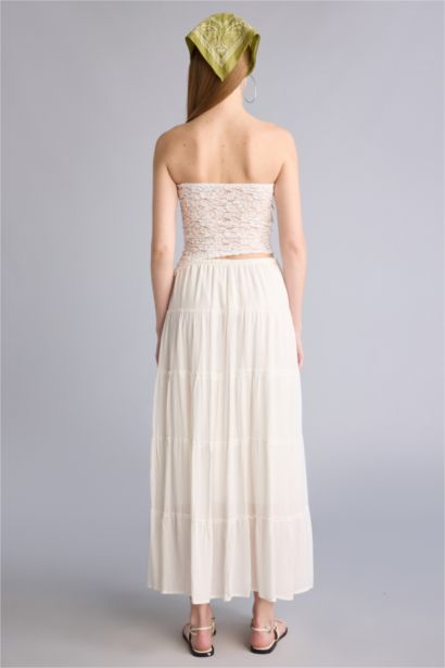 Normal Bel Pamuk Astarlı Krinkıl Kumaş Maxi Etek