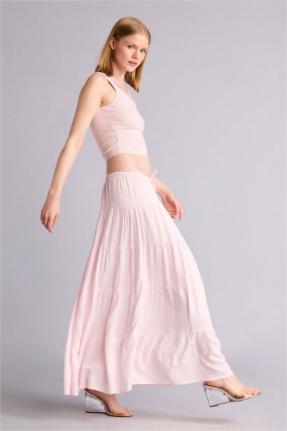 Normal Bel Kırışık dokulu Maxi Etek