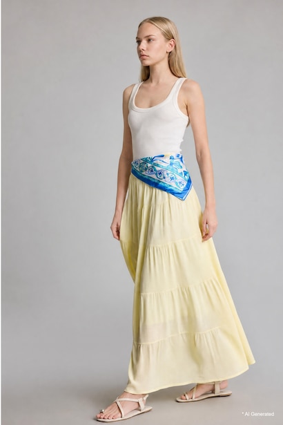 Crinkle Fabric Cotton Lined Normal Waist Maxi Skirt