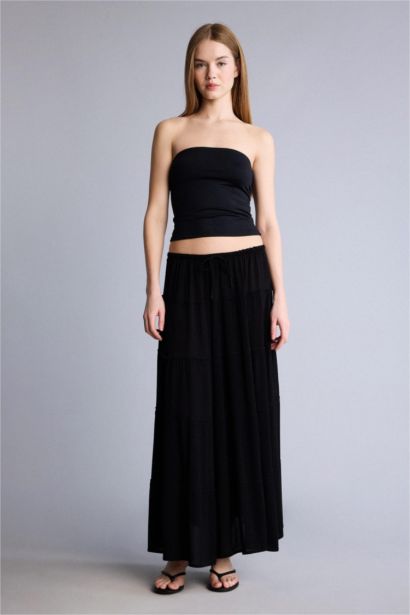 Crinkle Viscose Normal Waist Maxi Skirt