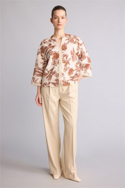 Relaxed Fit Keten Karışımlı Baskılı Gömlek