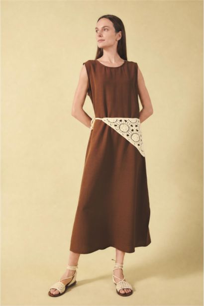 A-Line Round Neck Linen Blend Sleeveless Dress