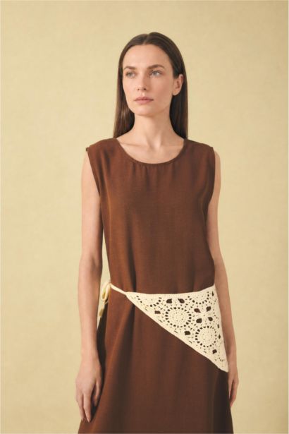 A-Line Round Neck Linen Blend Sleeveless Dress