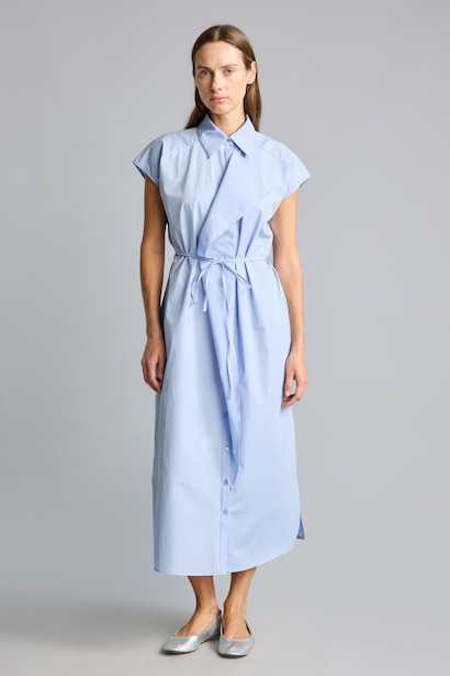 Shirt Collar Poplin Belted Maxi Dress